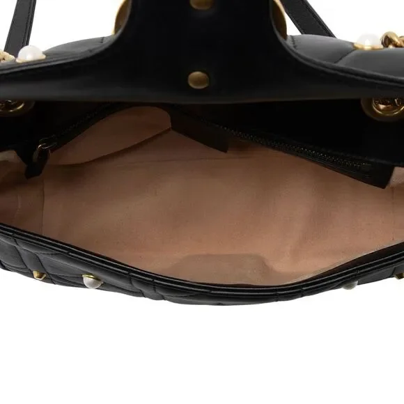 Gucci Matelasse Leather Pearl GG Marmont Small Flap Bag - Picture 7 of 15